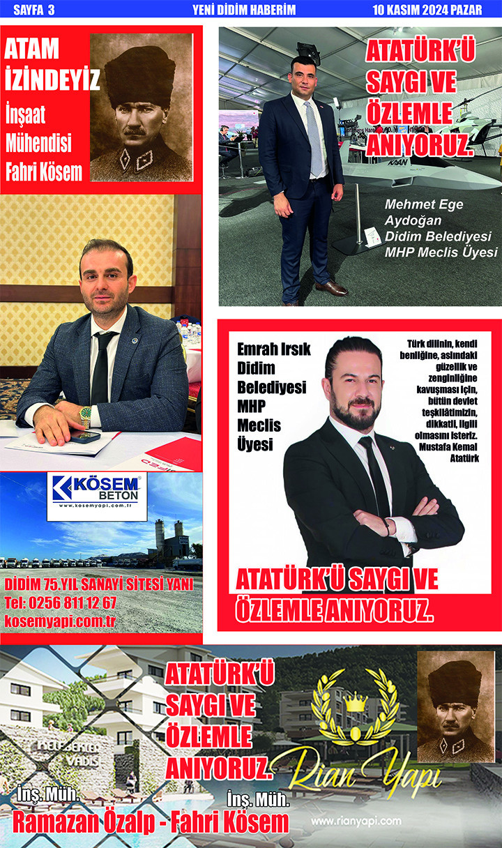 Yeni Didim Haberim Gazetesi 10 Kasım 2024 Özel Sayısı